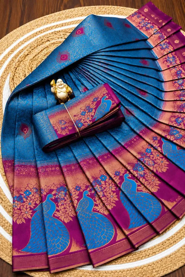 Teal_Blue_&_Purple_Peacock_Zari_Soft_Silk_Saree
