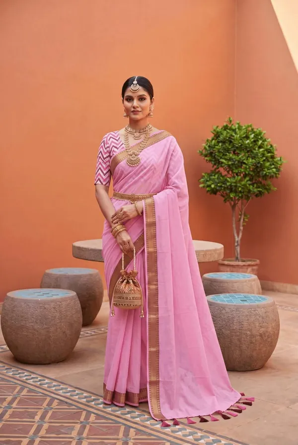 Pure_100%_Mul_Cotton_Saree_With_Unstiched_Blouse_Piece