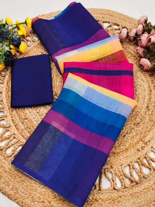 Linen__Saree_(With_Unstitched_Blouse)