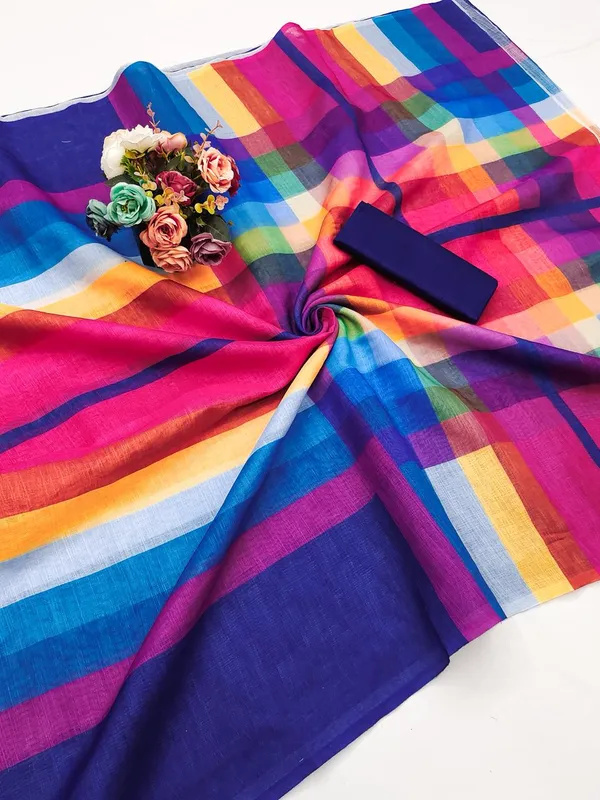 Linen__Saree_(With_Unstitched_Blouse)