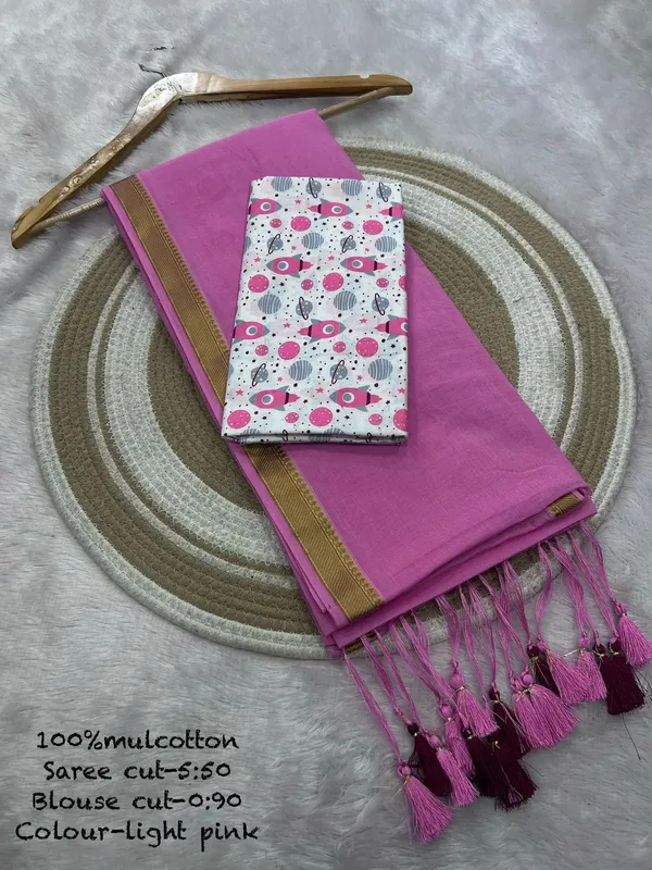 Pure_100%_Mul_Cotton_Saree_With_Unstiched_Blouse_Piece