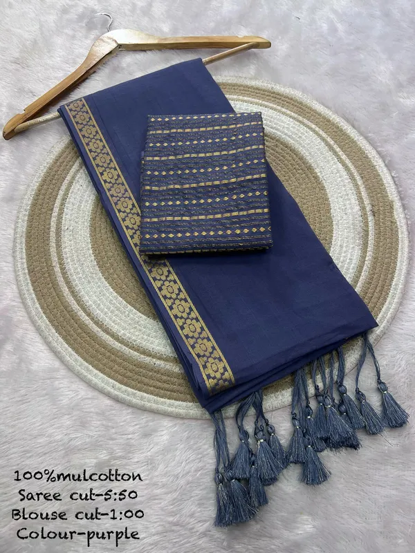 Pure_100%_Mul_Cotton_Saree_With_Unstiched_Blouse_Piece