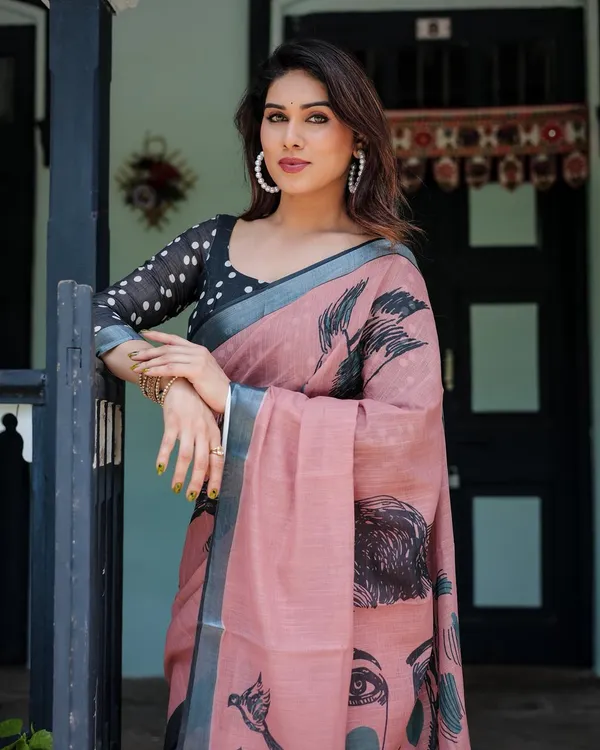 Linen__Saree_(With_Unstitched_Blouse)