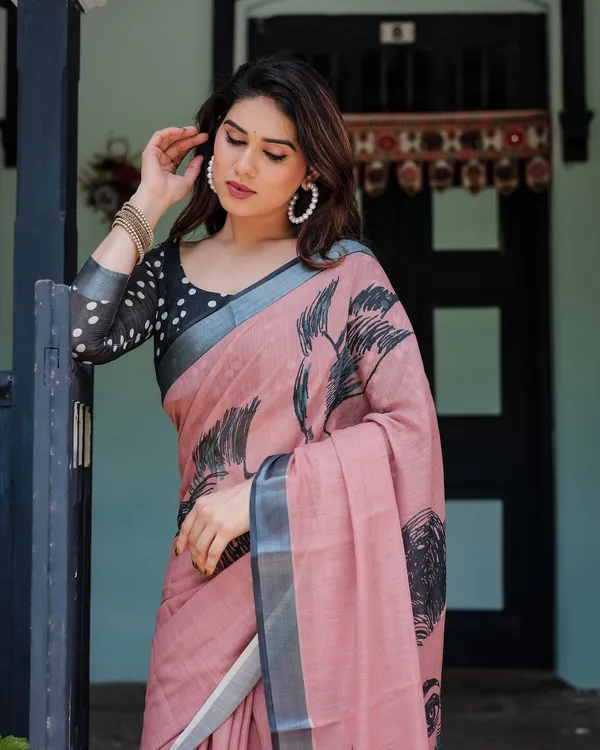 Linen__Saree_(With_Unstitched_Blouse)