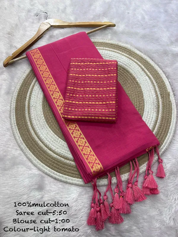 Pure_100%_Mul_Cotton_Saree_With_Unstiched_Blouse_Piece