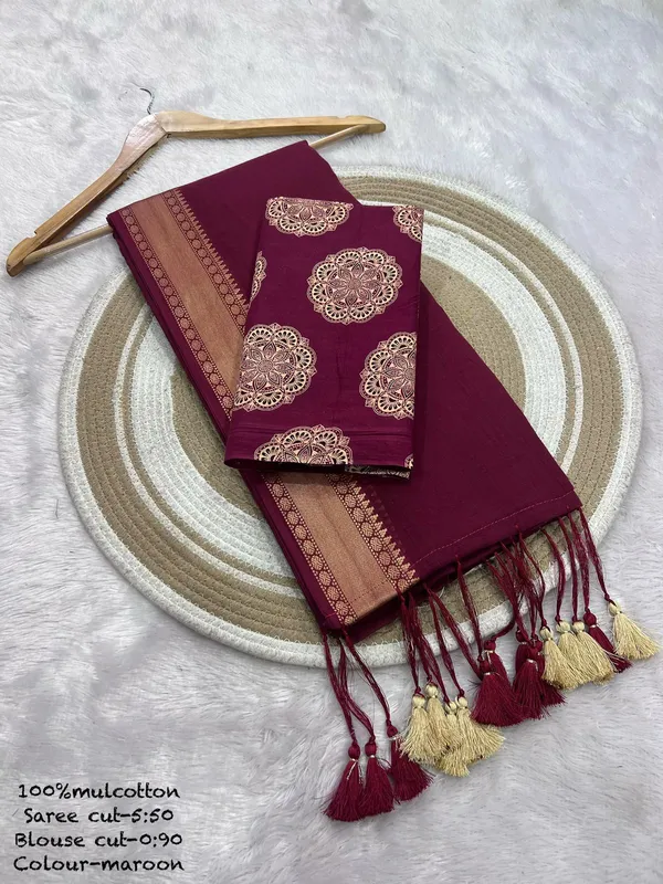 Pure_100%_Mul_Cotton_Saree_With_Unstiched_Blouse_Piece