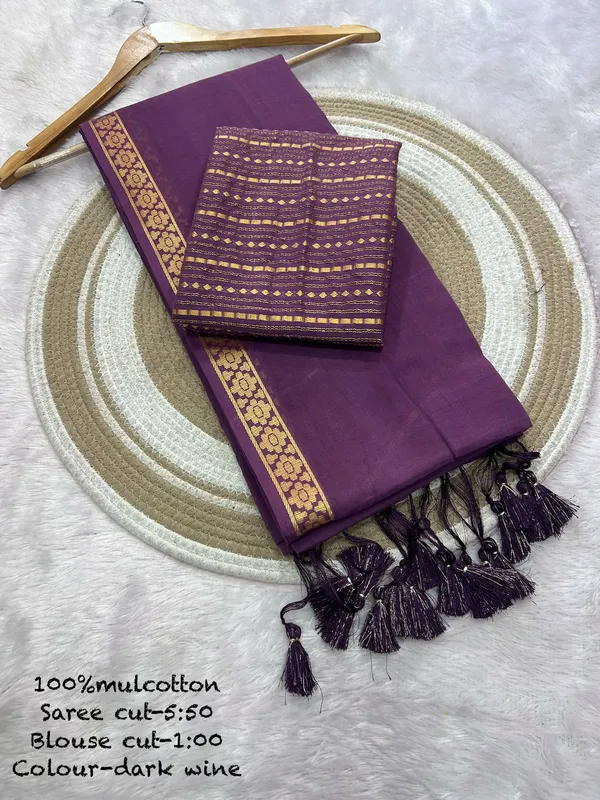 Pure_100%_Mul_Cotton_Saree_With_Unstiched_Blouse_Piece