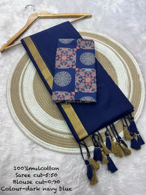 Pure_100%_Mul_Cotton_Saree_With_Unstiched_Blouse_Piece
