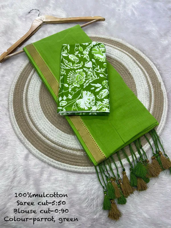 Pure_100%_Mul_Cotton_Saree_With_Unstiched_Blouse_Piece