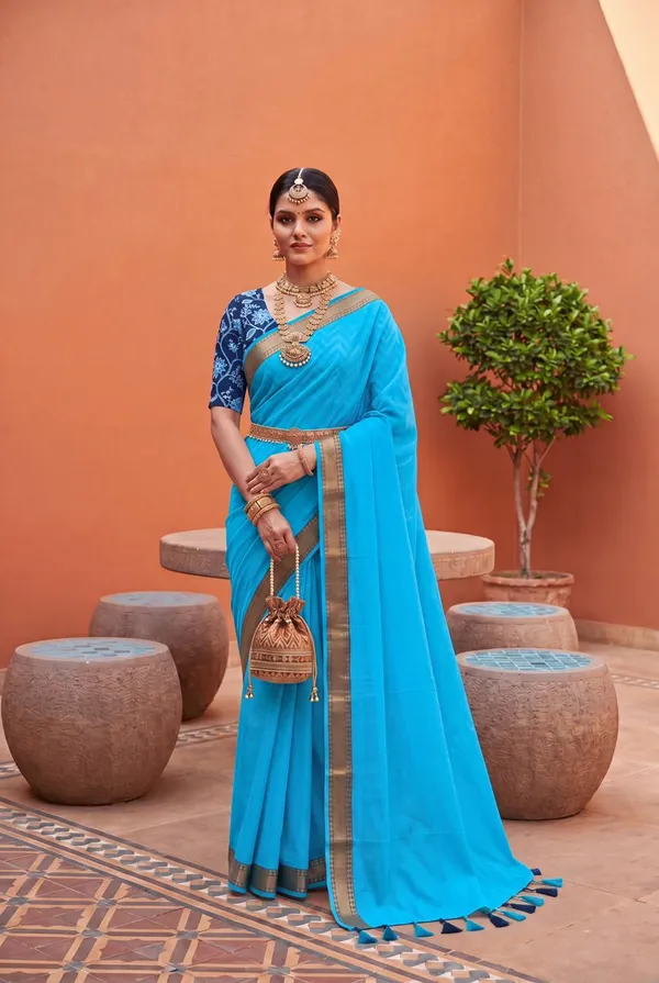 Pure_100%_Mul_Cotton_Saree_With_Unstiched_Blouse_Piece