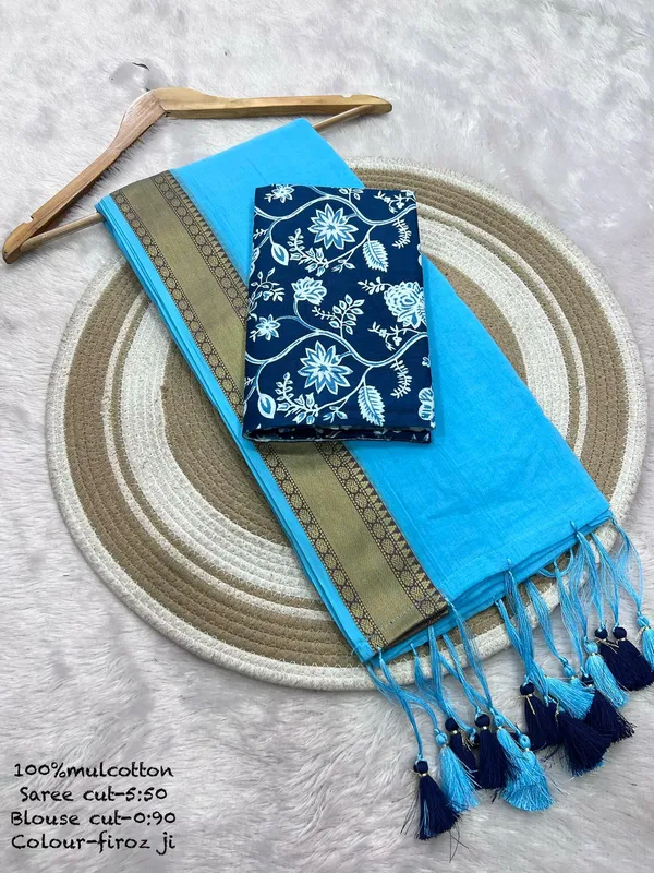 Pure_100%_Mul_Cotton_Saree_With_Unstiched_Blouse_Piece