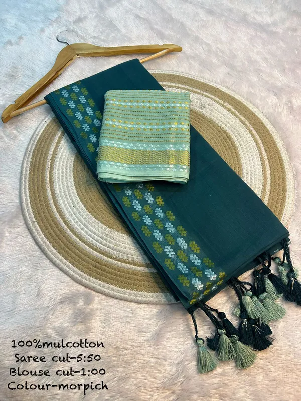 Pure_100%_Mul_Cotton_Saree_With_Unstiched_Blouse_Piece