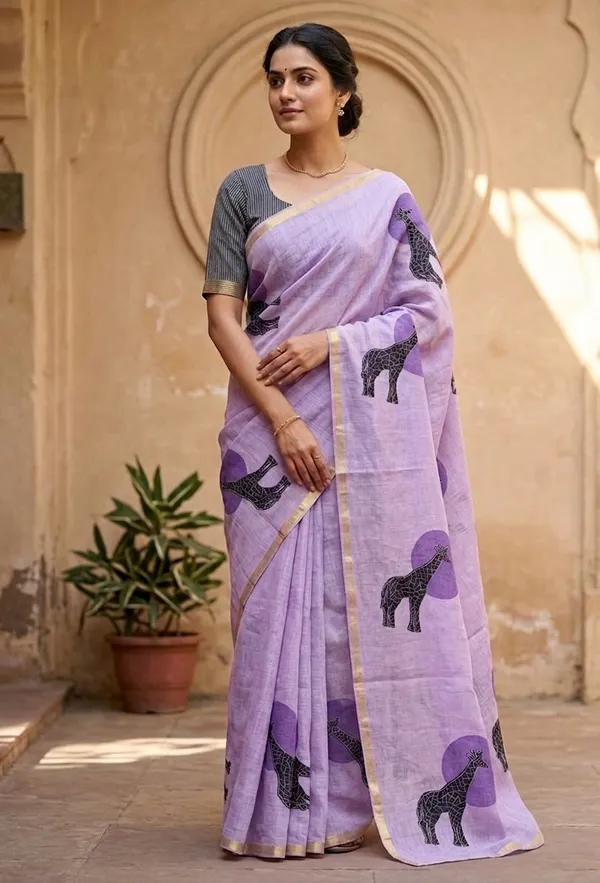 Linen__Saree_(With_Unstitched_Blouse)