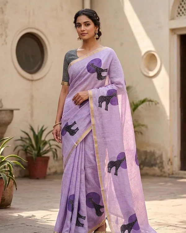 Linen__Saree_(With_Unstitched_Blouse)