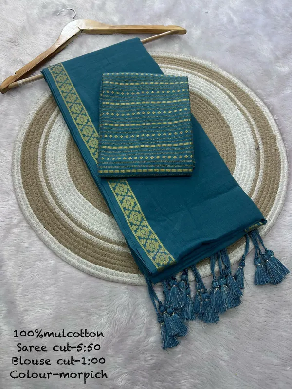 Pure_100%_Mul_Cotton_Saree_With_Unstiched_Blouse_Piece