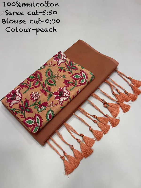 Pure_100%_Mul_Cotton_Saree_With_Unstiched_Blouse_Piece