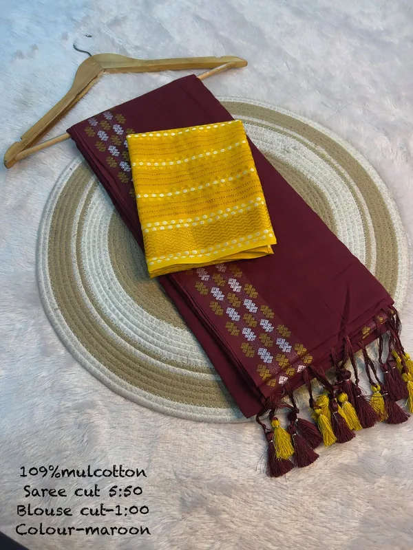 Pure_100%_Mul_Cotton_Saree_With_Unstiched_Blouse_Piece