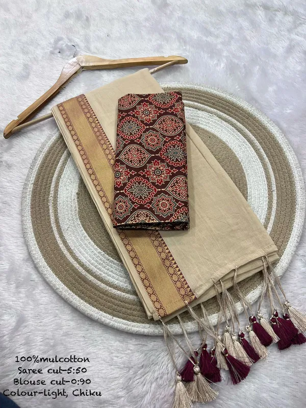 Pure_100%_Mul_Cotton_Saree_With_Unstiched_Blouse_Piece