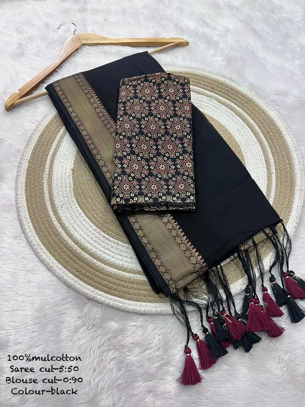 Pure_100%_Mul_Cotton_Saree_With_Unstiched_Blouse_Piece