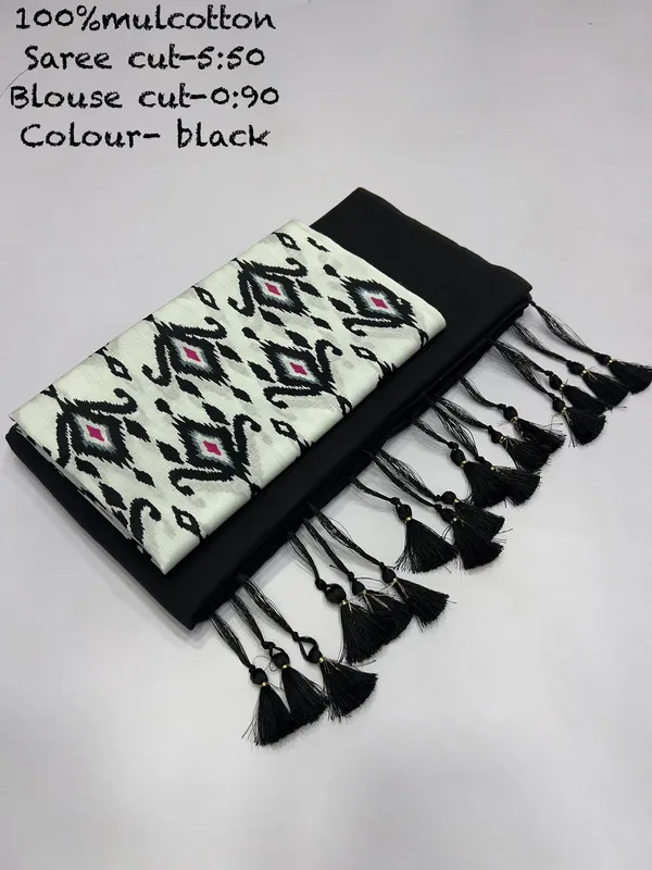 Pure_100%_Mul_Cotton_Saree_With_Unstiched_Blouse_Piece