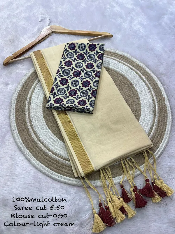 Pure_100%_Mul_Cotton_Saree_With_Unstiched_Blouse_Piece