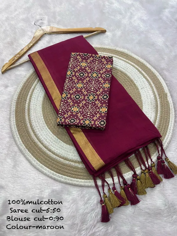 Pure_100%_Mul_Cotton_Saree_With_Unstiched_Blouse_Piece