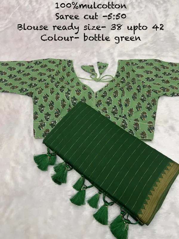Pure_100%_Mul_Cotton_Saree_With_Unstiched_Blouse_Piece