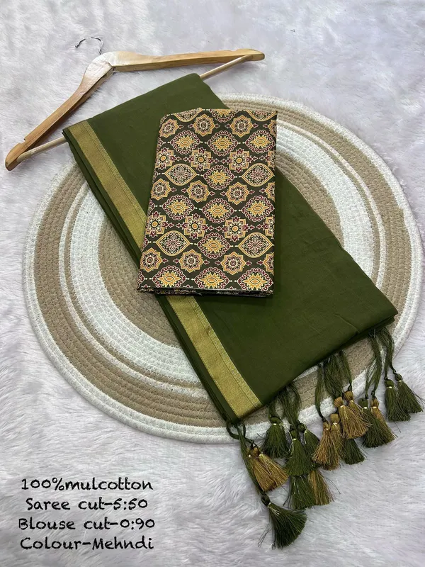 Pure_100%_Mul_Cotton_Saree_With_Unstiched_Blouse_Piece