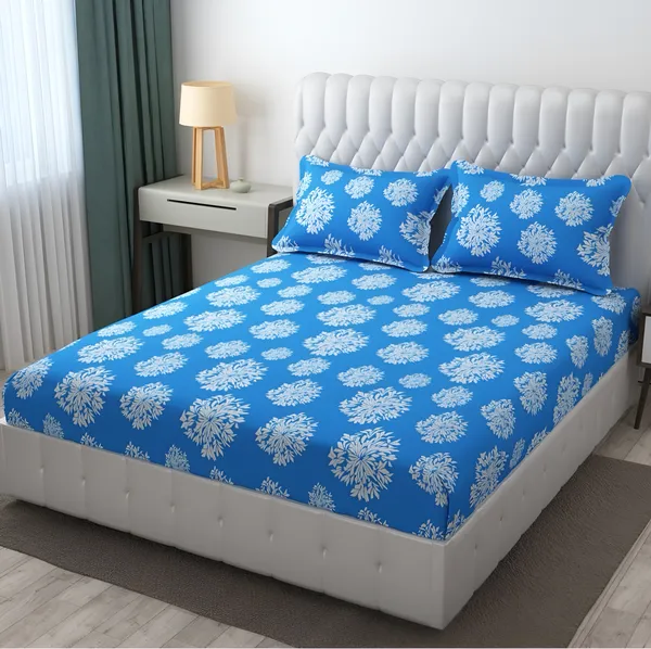 SKY_BLUE_DAMASS_220_TC_Cotton_All_Round_Elastic_Fitted_Bedsheet_with_2_Pillow_Covers_(72"_X_78"_X_up_to_10")_&_360_Degree_Elasticated