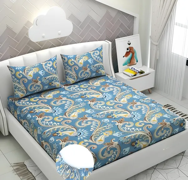 BLUE_TEXTURE_220_TC_Cotton_All_Round_Elastic_Fitted_Bedsheet_with_2_Pillow_Covers_(72"_X_78"_X_up_to_10")_&_360_Degree_Elasticated