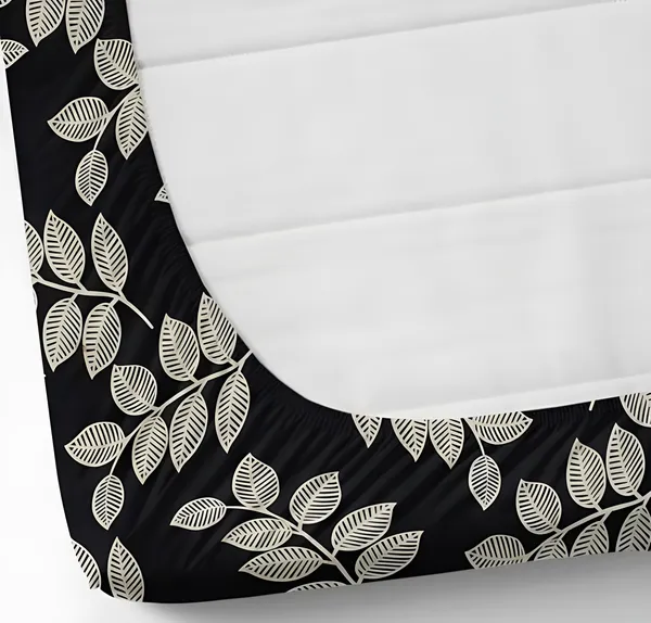 BLACKISH_LEAVES_220_TC_Cotton_All_Round_Elastic_Fitted_Bedsheet_with_2_Pillow_Covers_(72"_X_78"_X_up_to_10")_&_360_Degree_Elasticated