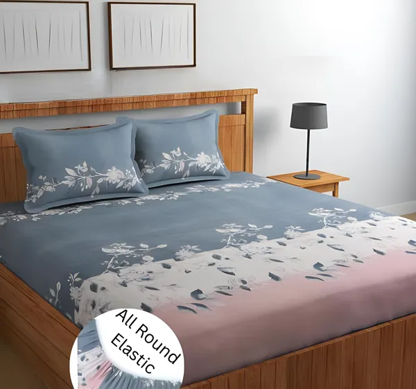 GREY,_PINK_220_TC_Fitted_Elastic_Bedsheet_with_Two_Pillow_Covers_(72X78X_Up_to_10_Inches)_&_360_Degree_Elasticated