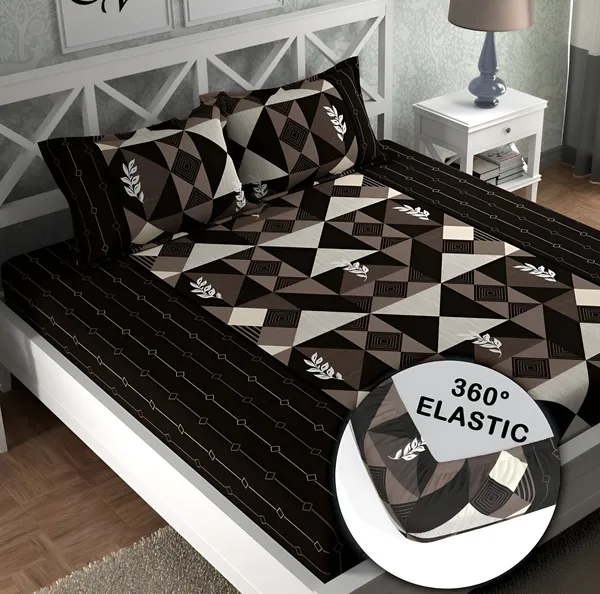 BROWN_DAMASSES_220_TC_Cotton_All_Round_Elastic_Fitted_Bedsheet_with_2_Pillow_Covers_(72"_X_78"_X_up_to_10")_&_360_Degree_Elasticated