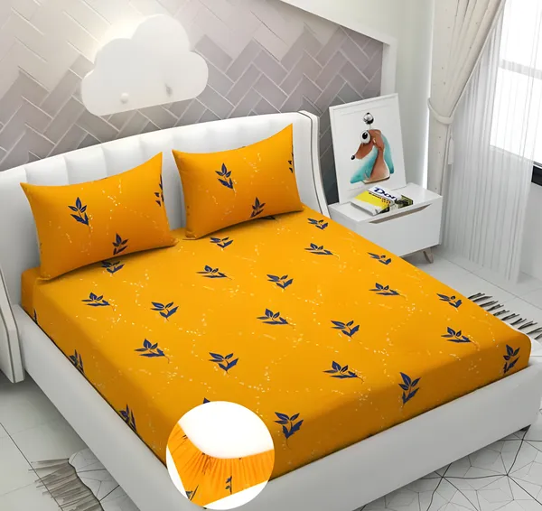 YELLOW_PRINT_Premium_Fitted_Elastic_Bedsheet_with_Two_Pillow_Covers_(72X78X_Up_to_10_Inches)_&_360_Degree_Elasticated_|_BS