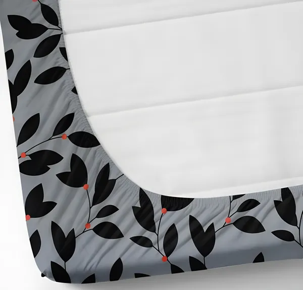 GREY_LEAVES_Premium_Fitted_Elastic_Bedsheet_with_Two_Pillow_Covers_(72X78X_Up_to_10_Inches)_&_360_Degree_Elasticated_|_BS