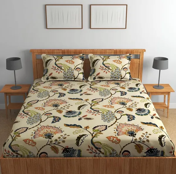PEACOCK_220_TC_Cotton_All_Round_Elastic_Fitted_Bedsheet_with_2_Pillow_Covers_(72"_X_78"_X_up_to_10")_&_360_Degree_Elasticated