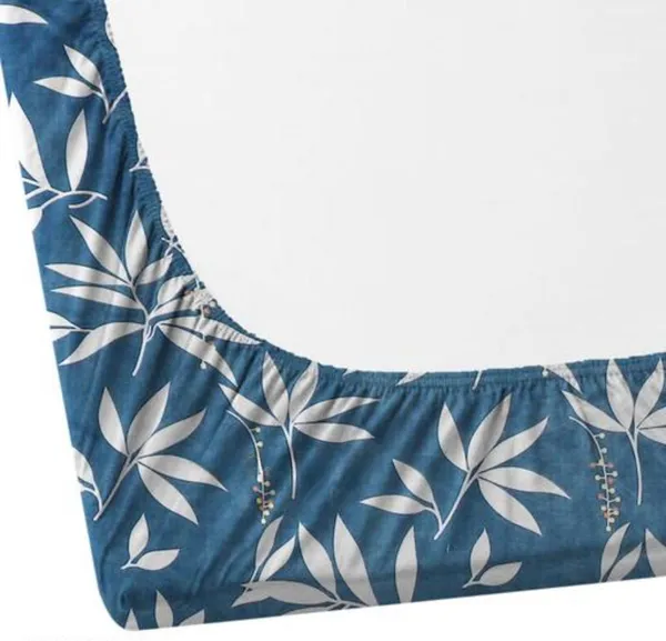 LEAVES_BUE_PATTERN_220_TC_Fitted_Elastic_Bedsheet_with_Two_Pillow_Covers_(72X78X_Up_to_10_Inches)_&_360_Degree_Elasticated