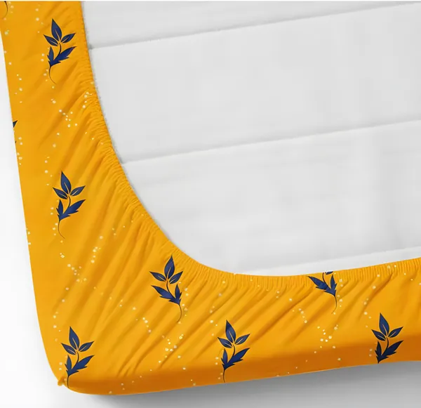 YELLOW_PRINTS_220_TC_-_Cotton_Elastic_Fitted_King/Queen_Size_Bedsheets_With_2_Pillow_Covers
