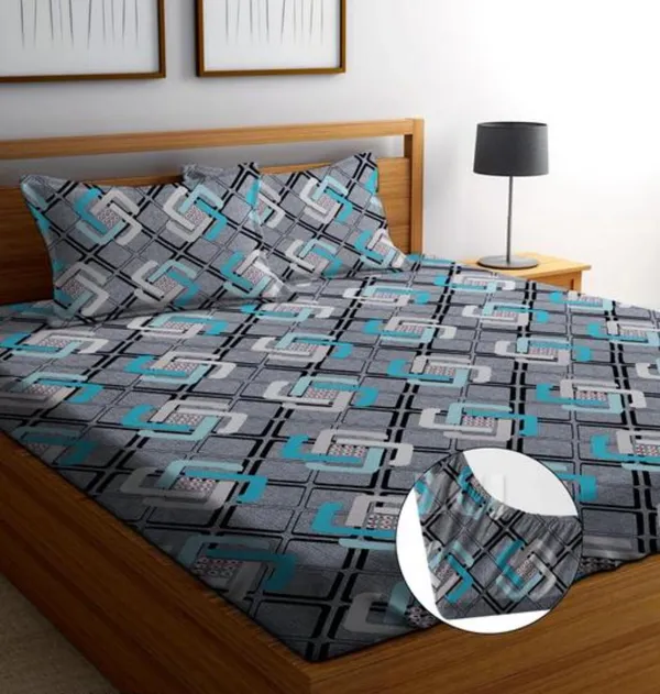 SWASTIK_220_TC_-_GREY_Cotton_Elastic_Fitted_King/Queen_Size_Bedsheets_With_2_Pillow_Covers