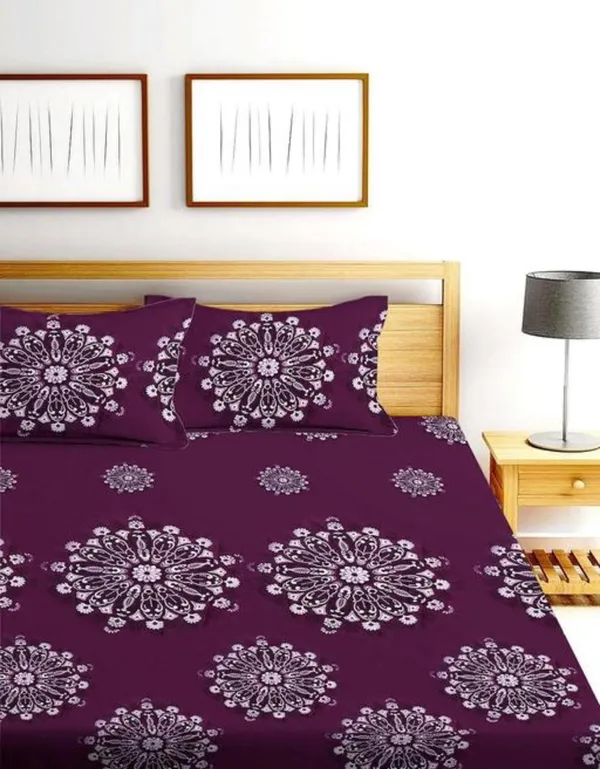 MAROON_JAIPURI_220_TC_-_Cotton_Elastic_Fitted_King/Queen_Size_Bedsheets_With_2_Pillow_Covers