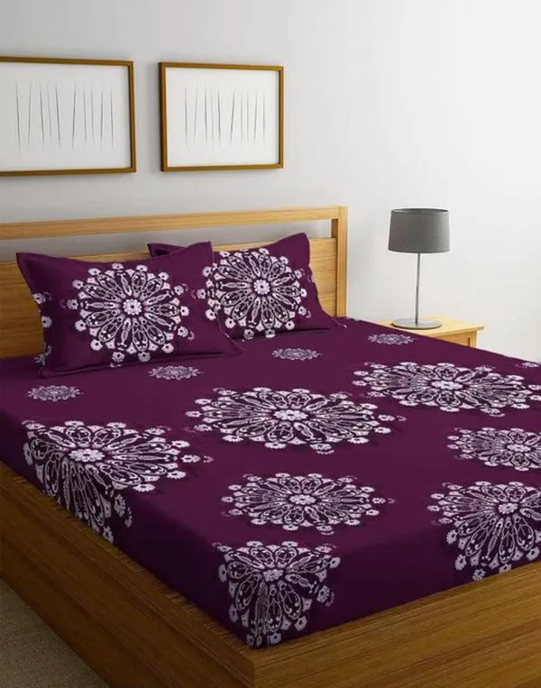 MAROON_JAIPURI_220_TC_-_Cotton_Elastic_Fitted_King/Queen_Size_Bedsheets_With_2_Pillow_Covers
