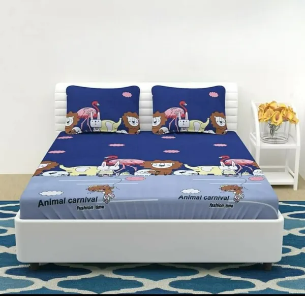 ANIMAL_CARNIVAL_220_TC_-_Cotton_Elastic_Fitted_King/Queen_Size_Bedsheets_With_2_Pillow_Covers