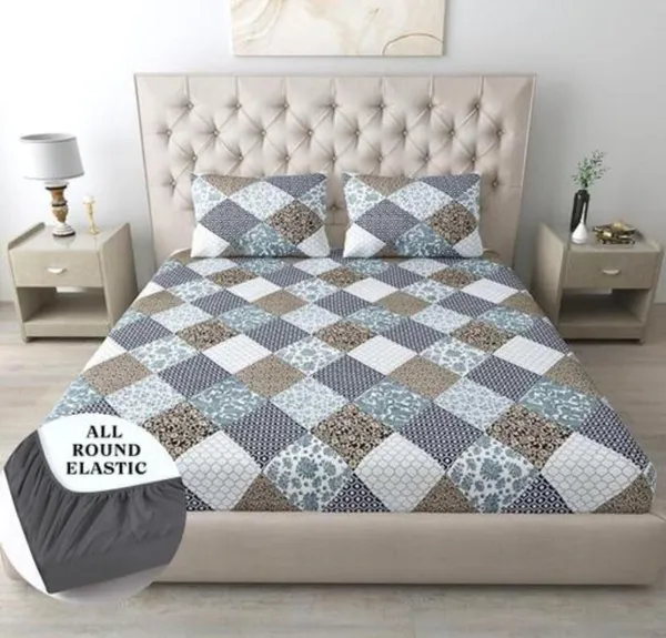 CROSS_DESIGN_220_TC_-_MULTICOLOR_Cotton_Elastic_Fitted_King/Queen_Size_Bedsheets_With_2_Pillow_Covers