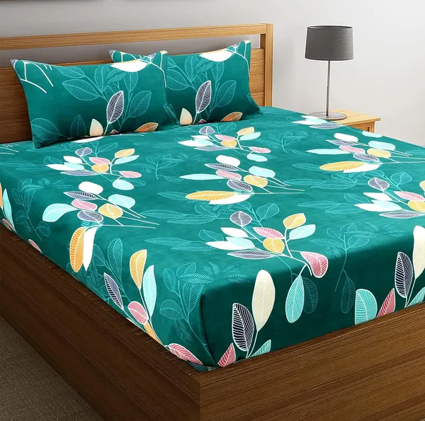 BSB_GREEN_220_TC_Fitted_Elastic_Bedsheet_with_Two_Pillow_Covers_(72X78X_Upto_10_Inches)_&_360_Degree_Elasticated