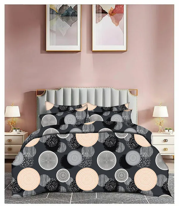 GREY_ROUND_220_TC_-_GREY_Cotton_Elastic_Fitted_King/Queen_Size_Bedsheets_With_2_Pillow_Covers