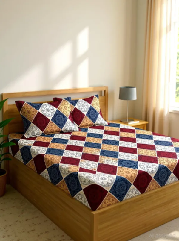 MULTICOLOR_220_TC_Fitted_Bedsheet_with_2_Pillow_Covers_(72X78X_Upto_8_Inches)_&_360_Degree_Elasticated