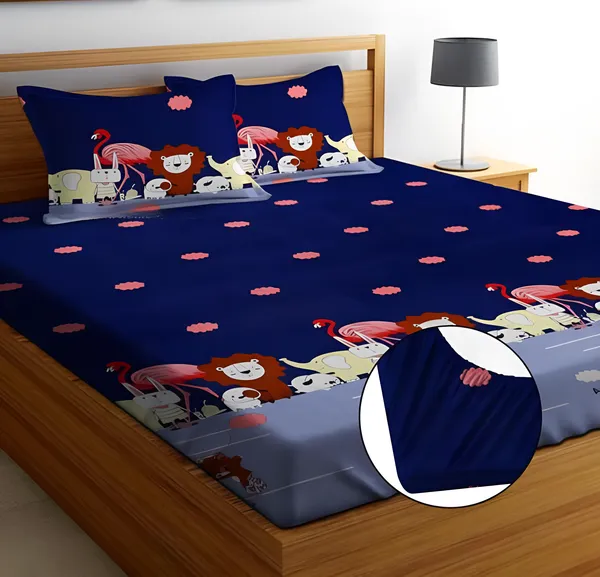 ANIMAL_CARNIVAL_220_TC_-_Cotton_Elastic_Fitted_King/Queen_Size_Bedsheets_With_2_Pillow_Covers