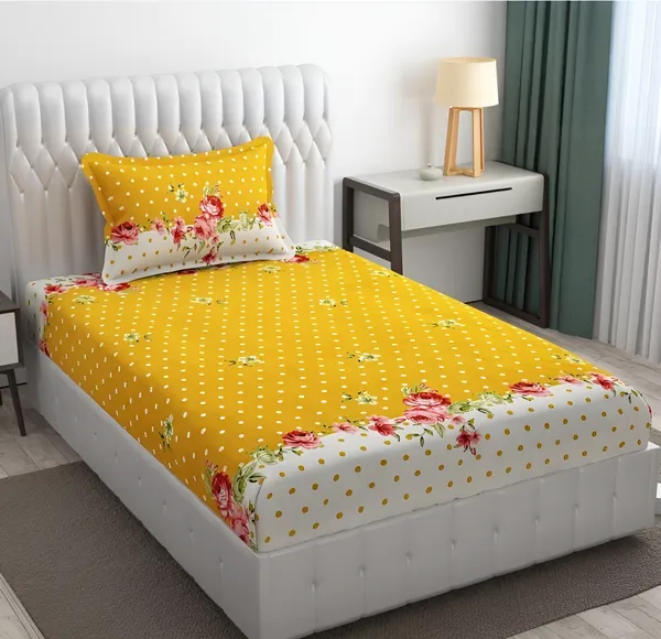 YELLOW_DOTTED_SINGLE_BED_FITTED_BEDSHEET_HAVING_SIZE_36"_X_72"_(Fits_up_to_8"_of_mattress)