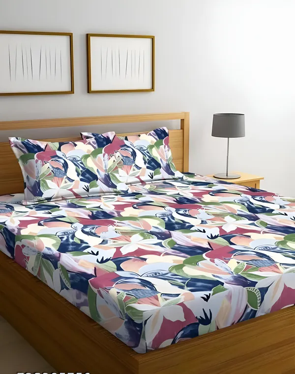 Multicolor_Cotton_Elastic_Fitted_Bedsheets_300_TC_With_2_Pillow_Covers