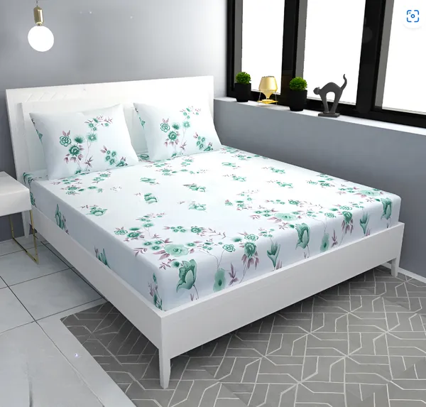 LIGHT_GREEN_Premium_Fitted_Elastic_Bedsheet_with_Two_Pillow_Covers_(72X78X_Up_to_10_Inches)_&_360_Degree_Elasticated
